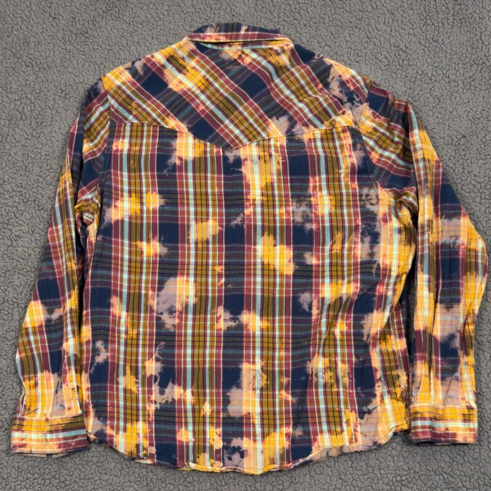True Religion Shirt Mens 2XL Plaid Western Pearl Snap Rodeo Cowboy Acid Wash Y2K